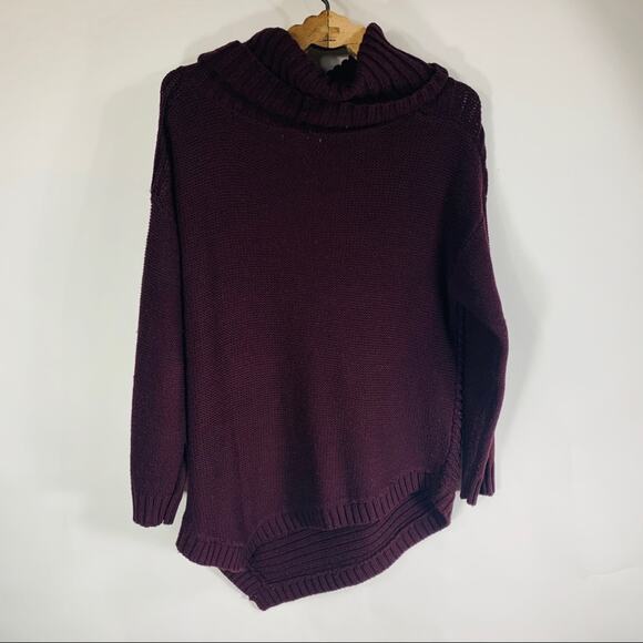 Burgundy Cable Knit Asymmetric Sweater Small - Picture 1 of 5